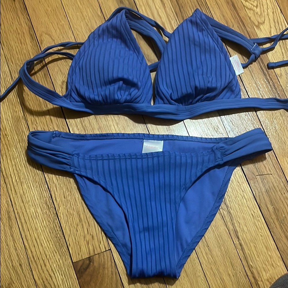 Blue Ribbed Bikini Set - Picture 1 of 1